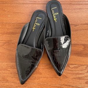 LULUS Joelle Black Croc Loafer Slides